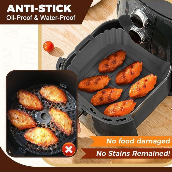 Set di 3 stampi per friggitrice ad aria, stampi in silicone riutilizzabili per friggitrice ad aria calda, adatti per microonde, forno, vaporiera ecc., colore grigio.