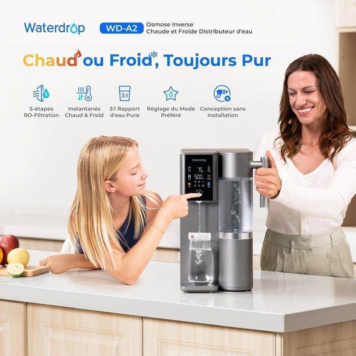 Waterdrop Système d'osmose inverse WD-A2 de comptoir, système RO–Réservoir d'eau pure portable
