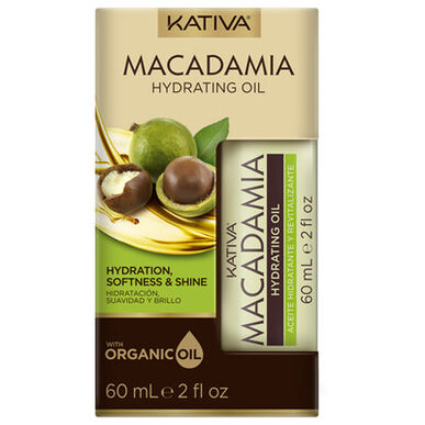 Kativa Macadamia Hydrating Oil with Organic Oil, Nawilżający i rewitalizujący olejek do włosów suchych, 60 ml