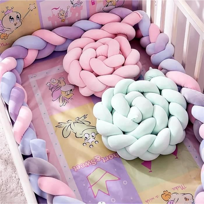 Berceau Bumpers Coussins Noué Lit Bumpers Lit Doux Noeud Oreiller Doux Confortable 100% Coton Lit Ensemble，1m