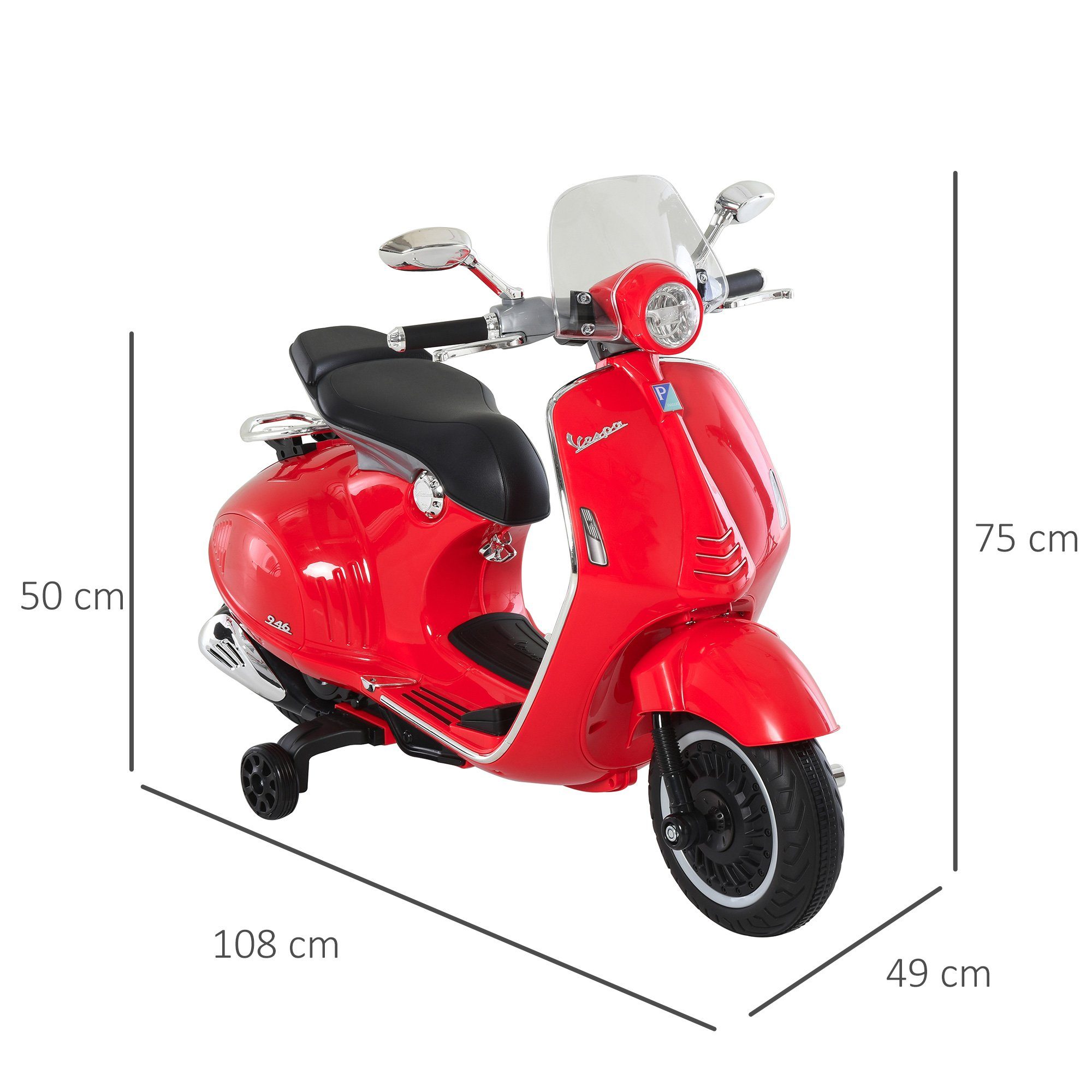 HOMCOM elektryczny motocykl dziecięcy z oświetleniem i muzyką MP3, 3-6 lat, PP, biały, ładowność 30 kg, (1 sztuka), 108 dł. x 49 szer. x 75 wys. cm