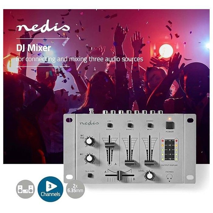 Mezclador de DJ Nedis - Mezclador estéreo de 3 canales