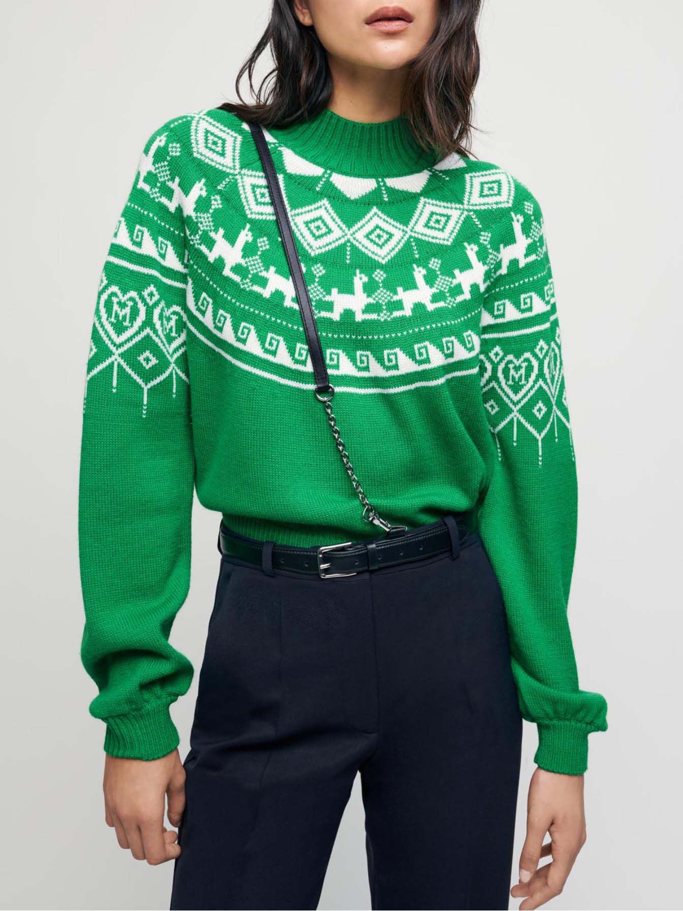 Trui met hoge hals en jacquardstof - Vert