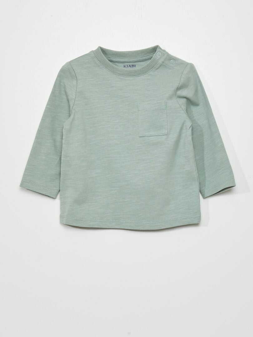 T-shirt met ronde hals en zakje - GROEN