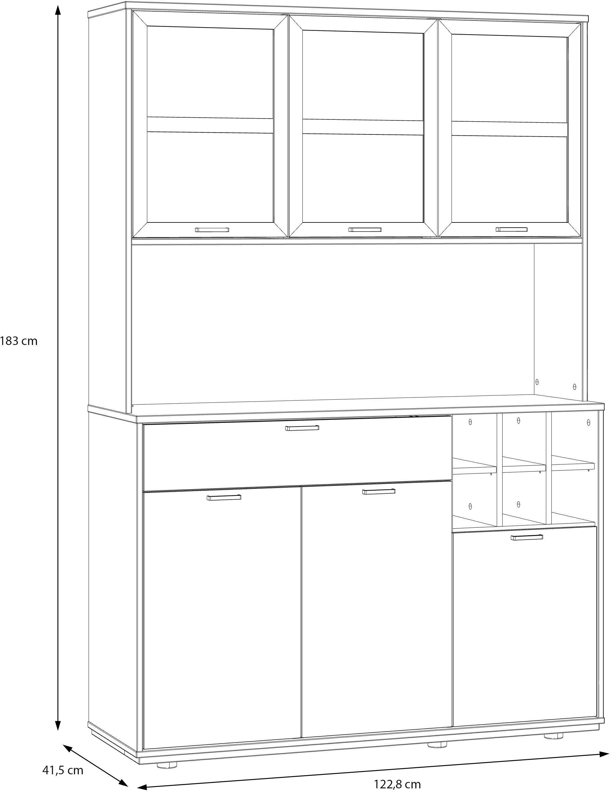 Aparador de cocina - MANTEK - 122,8 x 41,5 x 183 cm - Roble / Negro - Estilo industrial - Iluminación LED incluida