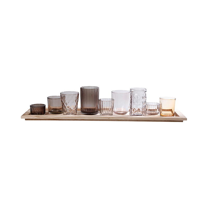Teelichthalter-Set für Zuhause, 9-teilig, mit Holztablett, 56 x 10,5 cm