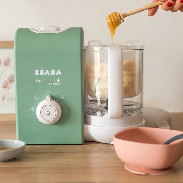 BEABA, Babycook express, robot bébé, 4 en 1 mixeur-cuiseur, vert sauge