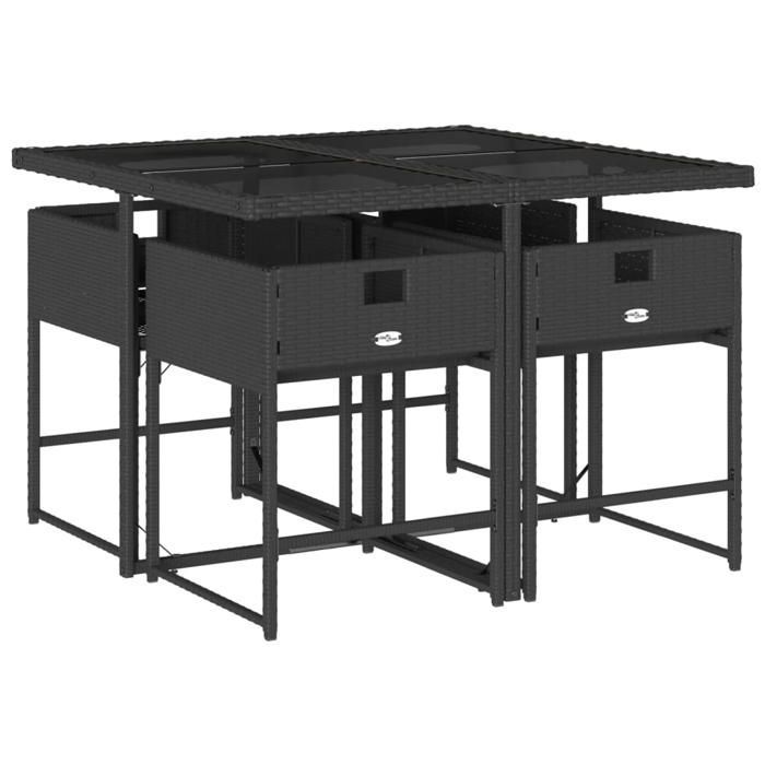 89881926& Ensemble repas de jardin coussins 5 pcs,Table de jardin et 4 chaises - Noir Résine tressée