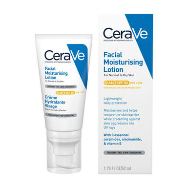 CeraVe Kasvojen Kosteuttava Voide Normaalille Ja Kuivalle Iholle SPF 50 52 ml
