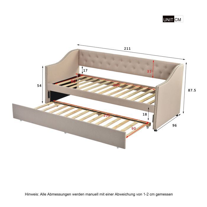 Schlafsofa – Modernes skandinavisches Design – 2-Sitzer – Leinen und Massivholz – Verwandlungsfunktion mit Stauraum