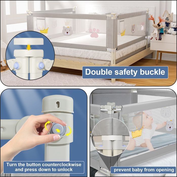 Barandilla de seguridad para cama infantil Eulenke, gris - 180 cm, protección anticaídas para niños.
