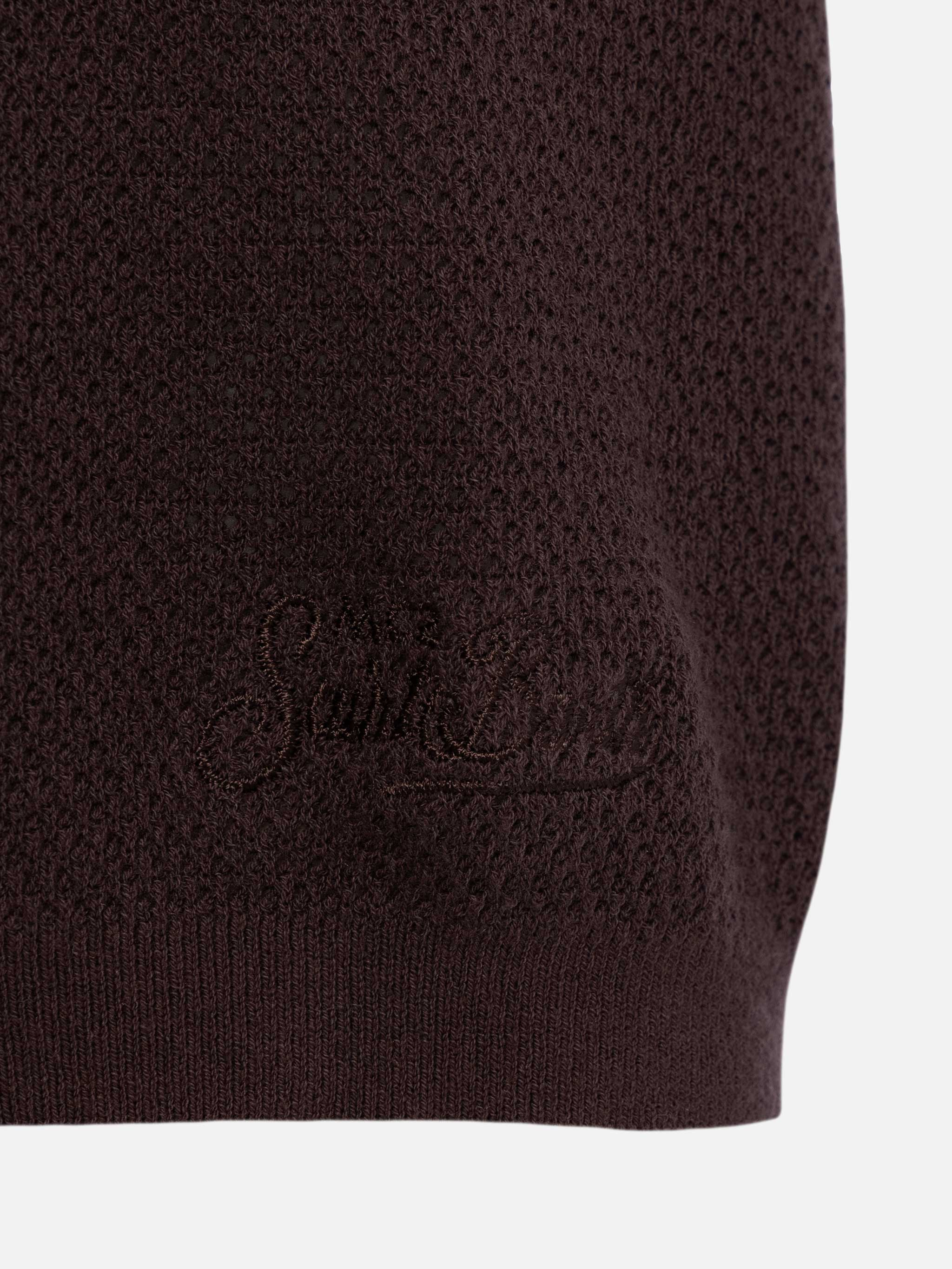 Sloan poloshirt zonder knoopjes in bruin mesh