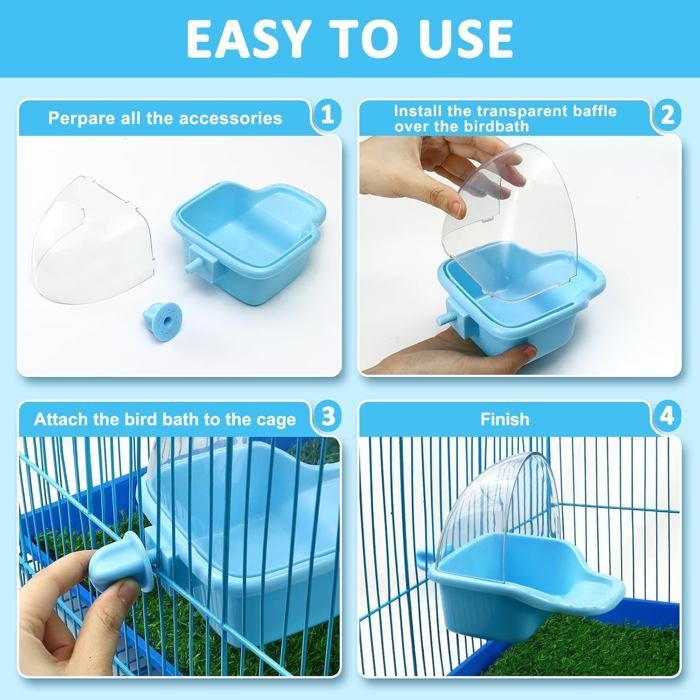 Caja de baño colgante para pájaros, juguete de baño para jaula de periquitos y loros, accesorio para bandeja de ducha de agua. Etiqueta