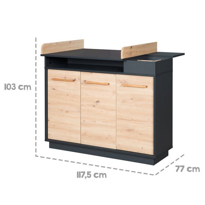 Cambiador para bebés ROBA Lenn - Cierre suave - Acabado en antracita/madera