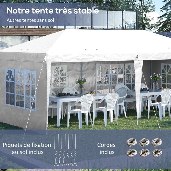 Opvouwbare pop-up partytent - 3 x 6 m, 3 afneembare zijwanden, wit