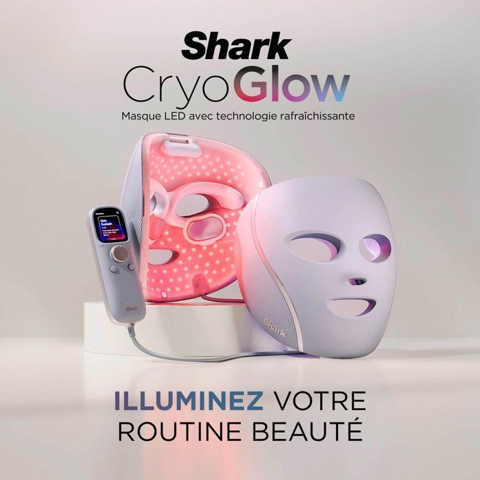 Mascarilla LED CryoGlow de SHARK con contorno de ojos color lila para refrescar el ambiente
