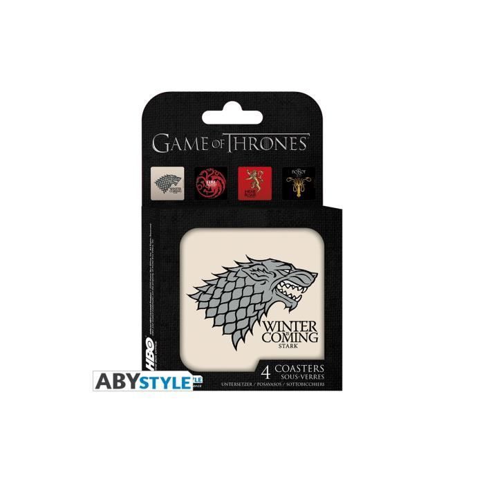 Juego de 4 posavasos - Estilo ABY - Juego de Tronos - Casas Stark, Lannister, Targaryen y Greyjoy