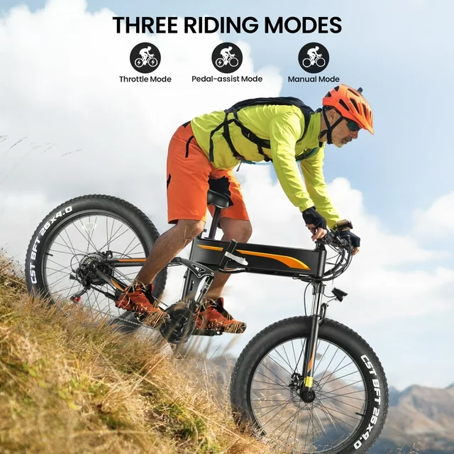 Funcid Elektrofahrrad, 26x4 Fatbike-Elektrofahrrad für Erwachsene, 500W E-Bike, faltbares elektrisches Mountainbike für Erwachsene mit 48V 10Ah Akku