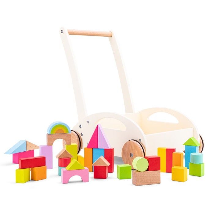Loopwagen - New Classic Toys - 34 houten blokken - Wit - Unisex - 12 maanden en ouder