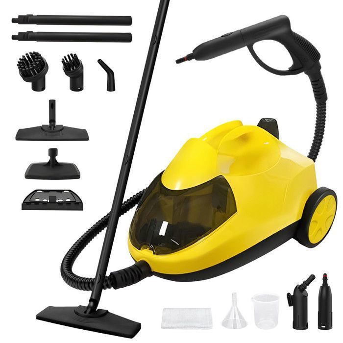 Krachtige stoomreiniger van 2000 W - 5 bar druk - 2 liter tank - 14 accessoires - 40 minuten gebruiksduur - Geel