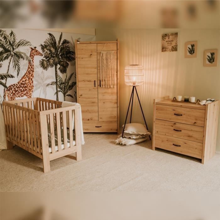 AMELIA II Baby Set: Changing Table and Convertible Cot 120x60cm Oak (No Drawer)
