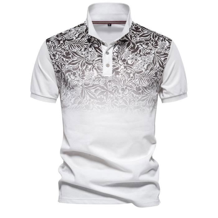 Polo para hombre, polo de golf para hombre con estampado degradado, polo de manga corta para hombre, ligero y transpirable - Blanco
