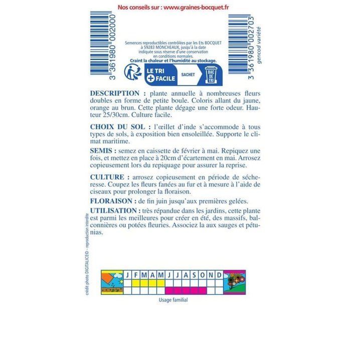 Graine - Semence - Oeillet d'Inde double nain varié