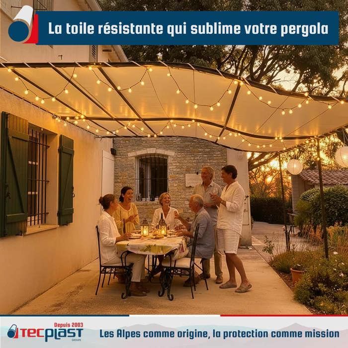 TECPLAST Pergola Canopy Cream White 3x3 m LP506PR - 5-Year Warranty - Waterproof PVC Pergola or Gazebo Cover for Patio