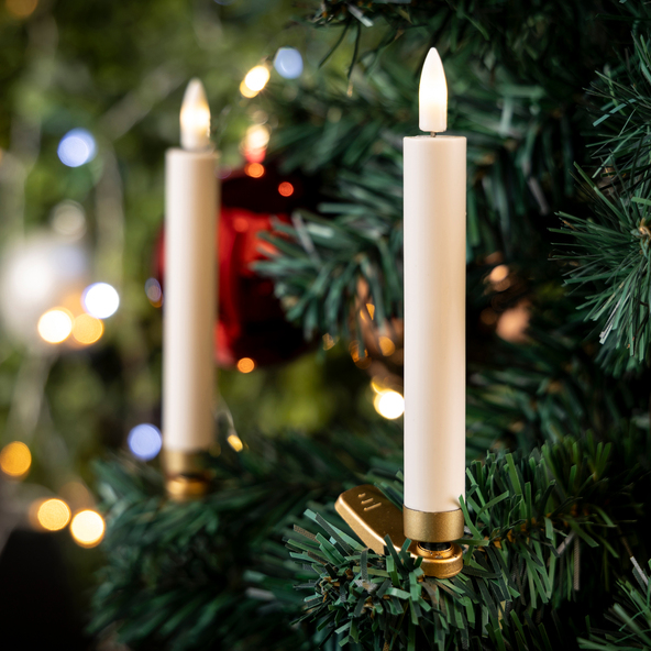 Kabellose Christbaumkerzen, glatt, weiß mit goldenem Clip, 15 Stück