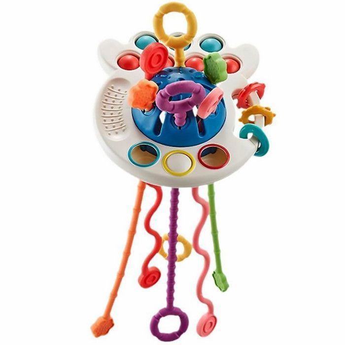 3PCS Jouet sensoriel Montessori, Jouet à tirer en forme de pieuvre, 6 cordes texturées - Jouet sensoriel pour bébés de 18 mois