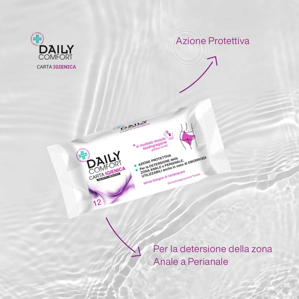 Conforto Diário Papel higiênico umedecido Daily Comfort Pocket 12 unidades Efeito de limpeza