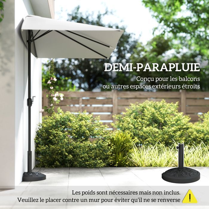 Media sombrilla - Outsunny - con manivela - resistente a los rayos UV - poliéster - para pared, porche, balcón - color crema