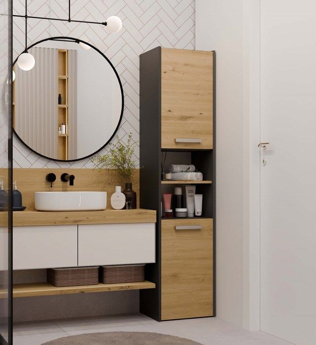 PISA - Armario de baño de estilo moderno - 170x40x30cm - Columna de almacenamiento para baño