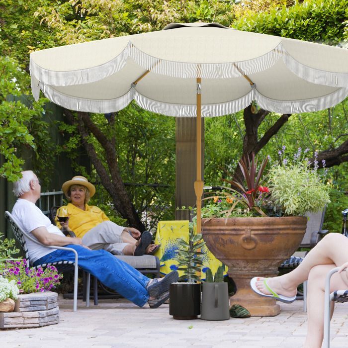 Ombrellone da giardino da 2,7 m - Outsunny - Ombrellone da esterno inclinabile con protezione UPF 30+ - Manovella, 8 stecche - Azzurro e bianco