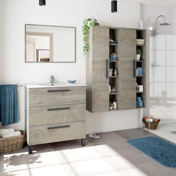 Dmora – Säuleneinheit Los Angeles, 51 x 25 x 135 cm, Eiche, Holzoptik-Paneel und Glas