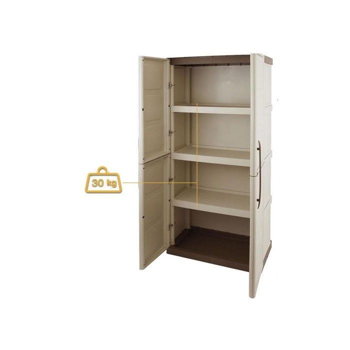 Förvaringsskåp med 2 dörrar och 3 hyllor, beige, 70 x 39 x 165 cm, garage, verkstad, tvättstuga, ARTPLAST