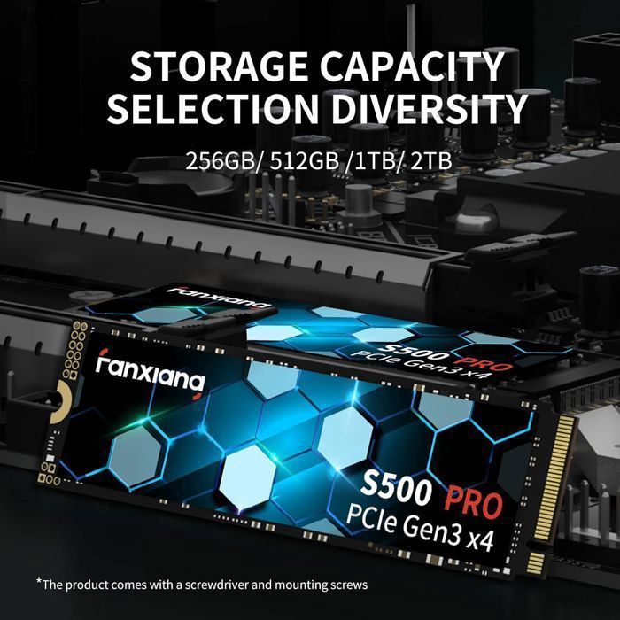 SSD Interne Fanxiang S500Pro SSD 1 To M.2 2280 NVMe PCIe Gen 3x4 3D NAND TLC 3500 Mo/s pour ordinateur portable, de bureau et PC