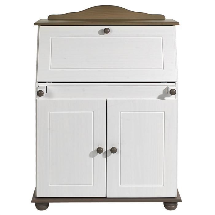 DAVID secretary desk with drop-front storage, several shelves, 2 doors, fold-down worktop, in solid taupe pine and