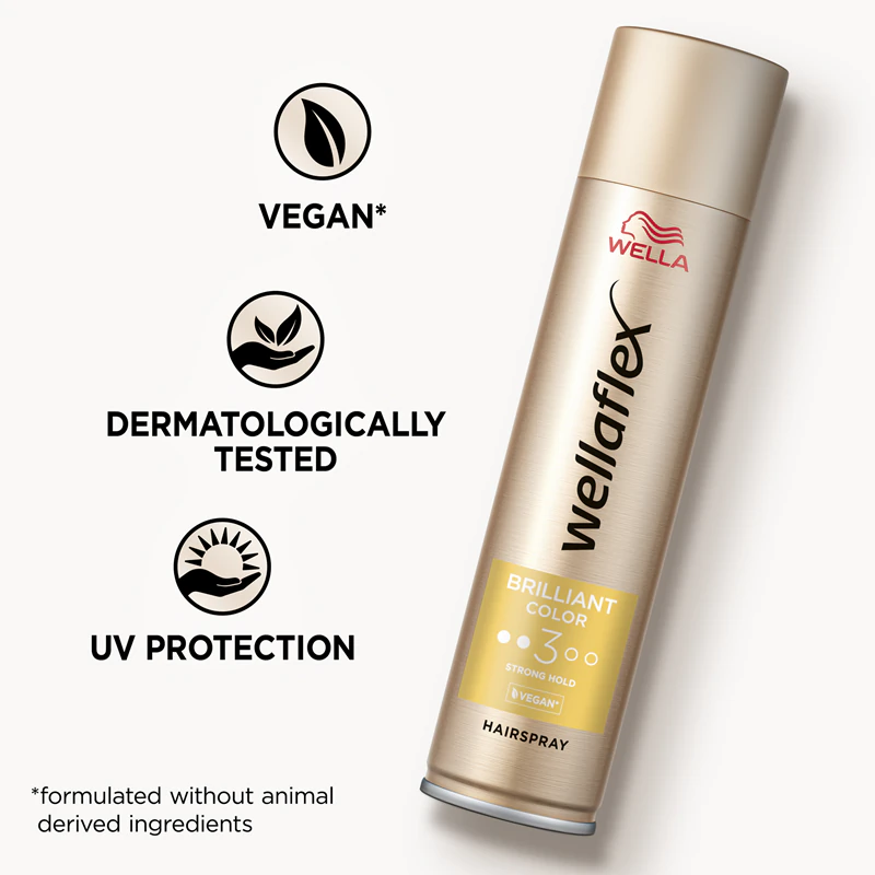 Spray fixador Wella Wellaflex Brilliant Color de fixação média para cabelos com coloração.