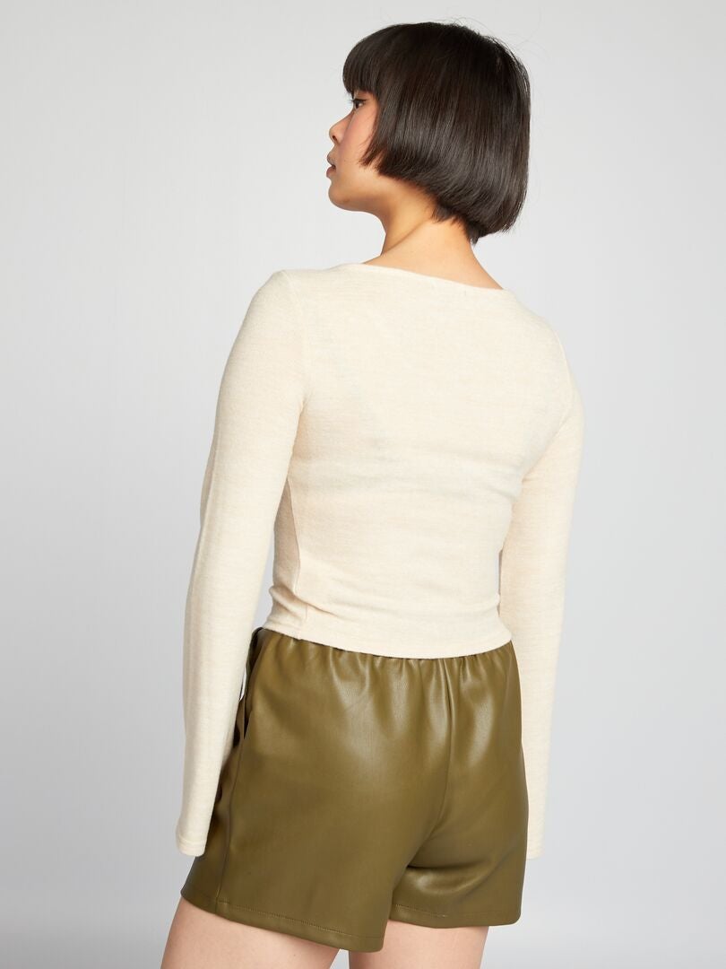Zacht gebreid T-shirt - BEIGE