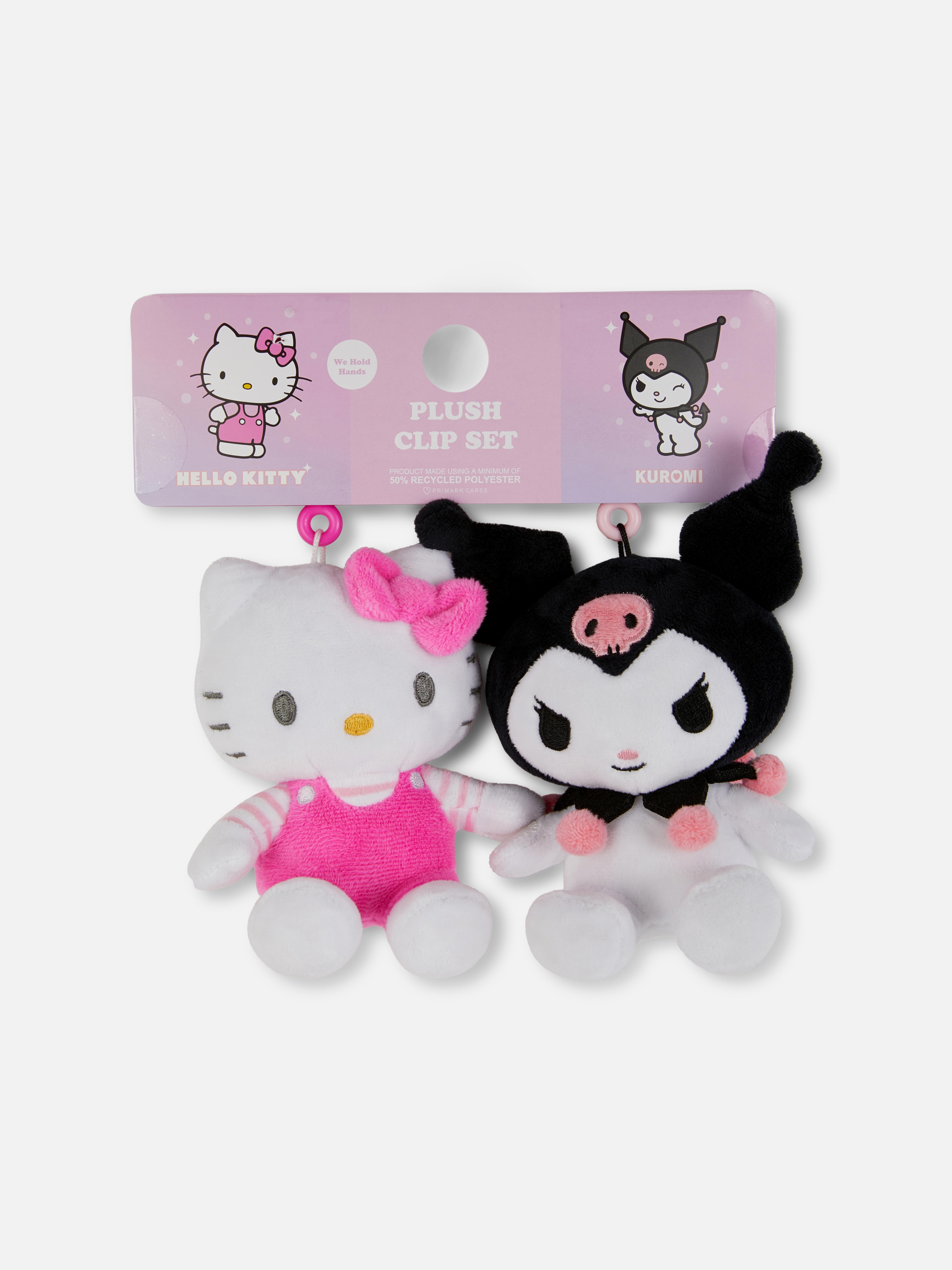 Hello Kitty und Kuromi Plüschtiere mit Clip, 2er-Set Zwei kleine Plüschtiere in Form von Hello Kitty und Kuromi mit Clipverschluss