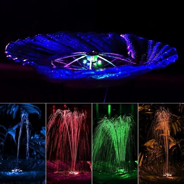 Fuente solar exterior AMZtime con cascada LED de colores, 5,5 W - 7 boquillas, bomba solar para estanques.