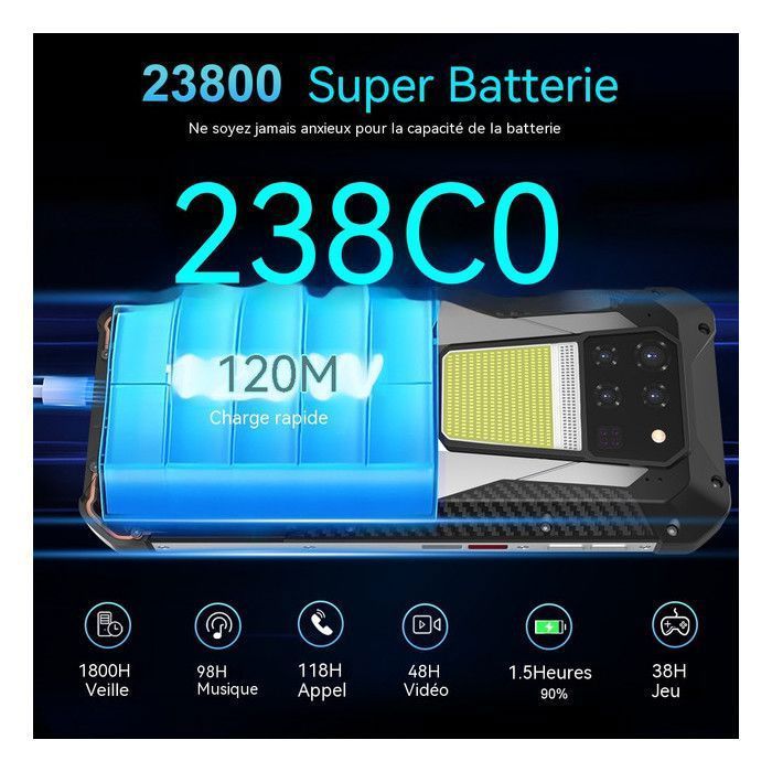 TANK 3 Smartphone Robuste 5G -8849-Unihertz Tank-3-Sans-mesure-de-distance + 23800mAh + Lampe Camping - 16Go/512Go - IP68