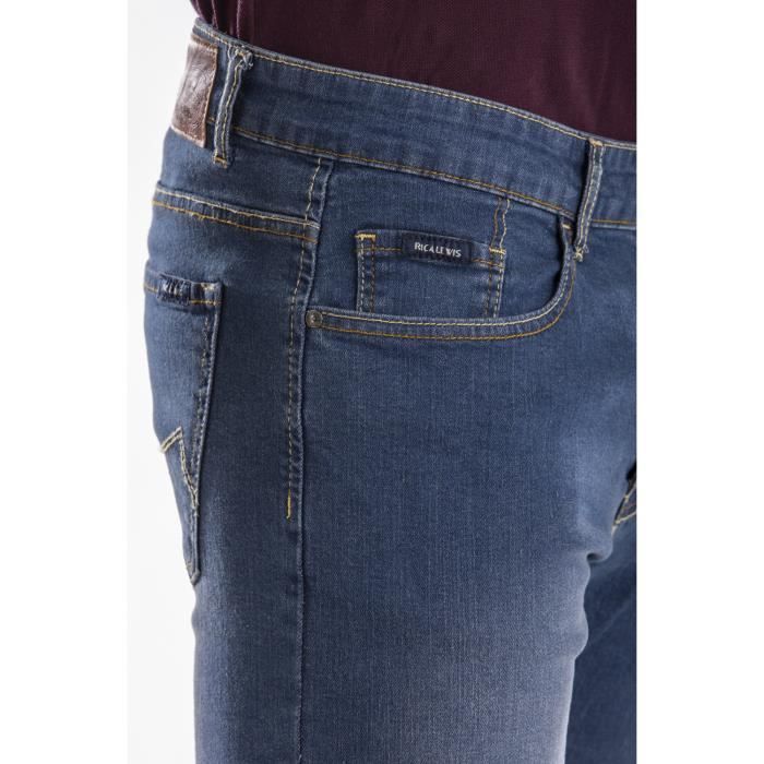 Jeans da uomo elasticizzati Rica Lewis RL80 FIBREFLEX®, gamba dritta, vestibilità slim, colore blu stone washed - lunghezza interno gamba 85 cm