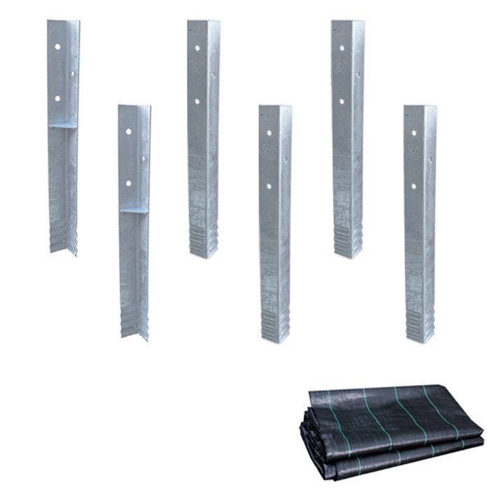 Set SolidLock WICKEY – Ancrages d'angle galvanisés + toile anti-mauvaises herbes – pour une garantie de 10 ans sur Wickey* –lot de 6