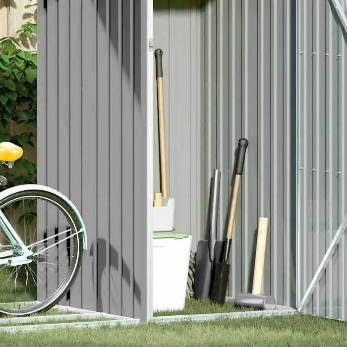 Leñera de jardín - JILL - 245x98x159 cm - Acero galvanizado - Gris - Sin suelo - Techo inclinado - Estante para leña