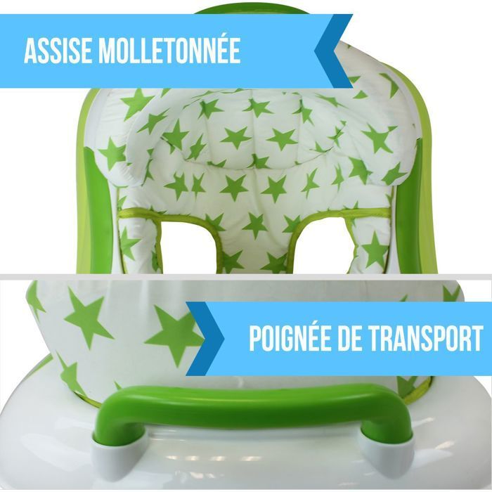 In hoogte verstelbare, opvouwbare, muzikale loopwagen voor baby's - Groen - Monsieur Bébé