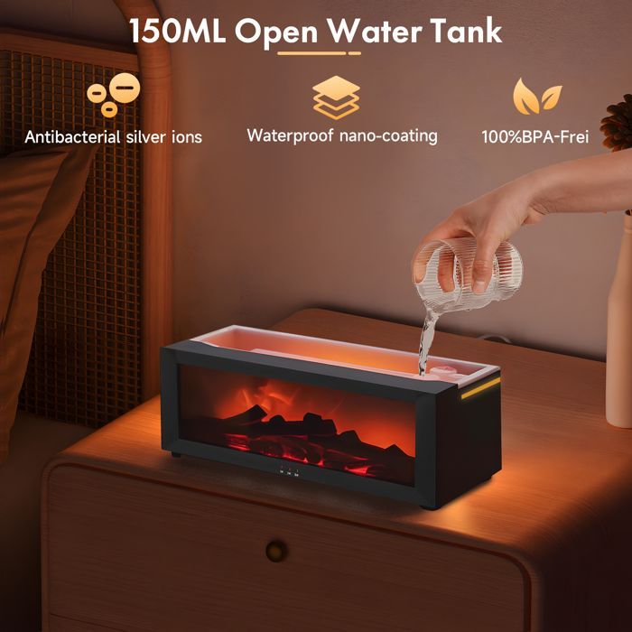 TTLIFE 3D Flame Essential Oil Diffuser, 150ml Peisflammeluftfukter med timer, Aroma Diffuser