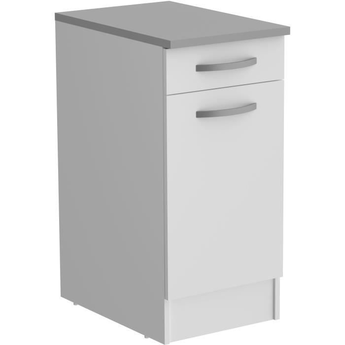 Mueble bajo de cocina OSLO - Blanco - Ancho 40 x Profundidad 60 x Alto 86 cm - 1 puerta + 1 cajón