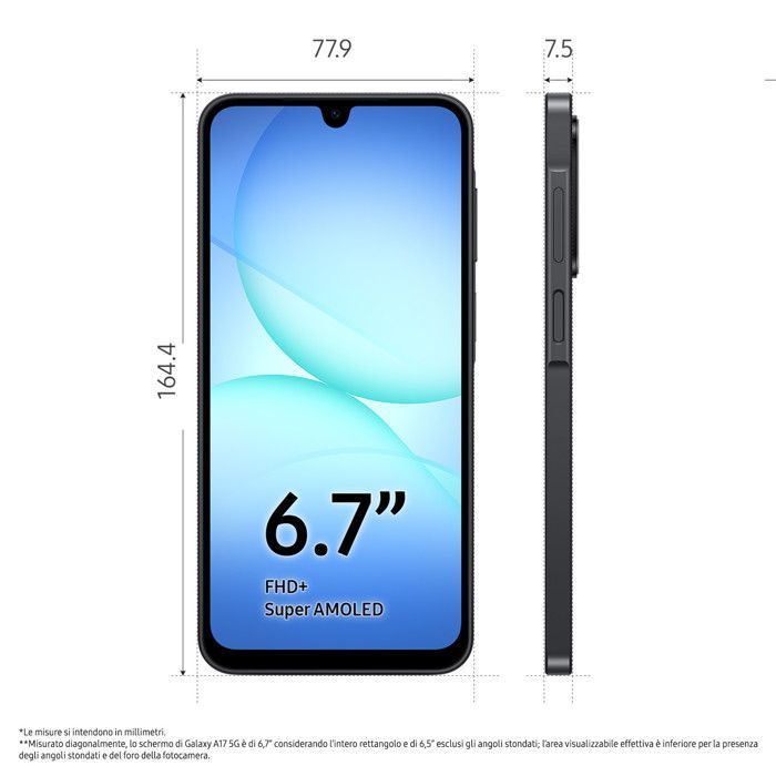 Samsung Galaxy A17 5G Nero: Smartphone Android 15 com 8 GB de RAM e 256 GB de armazenamento.